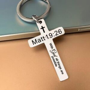 Matt 19:26 Cross Keychain
